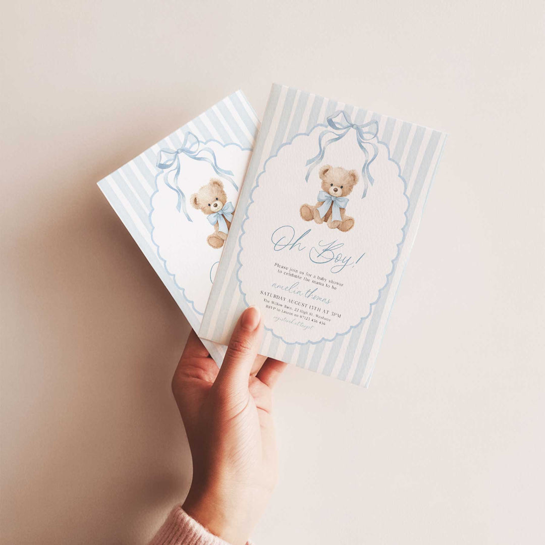 We Can Bearly Wait Oh Boy Ribbon Invitation