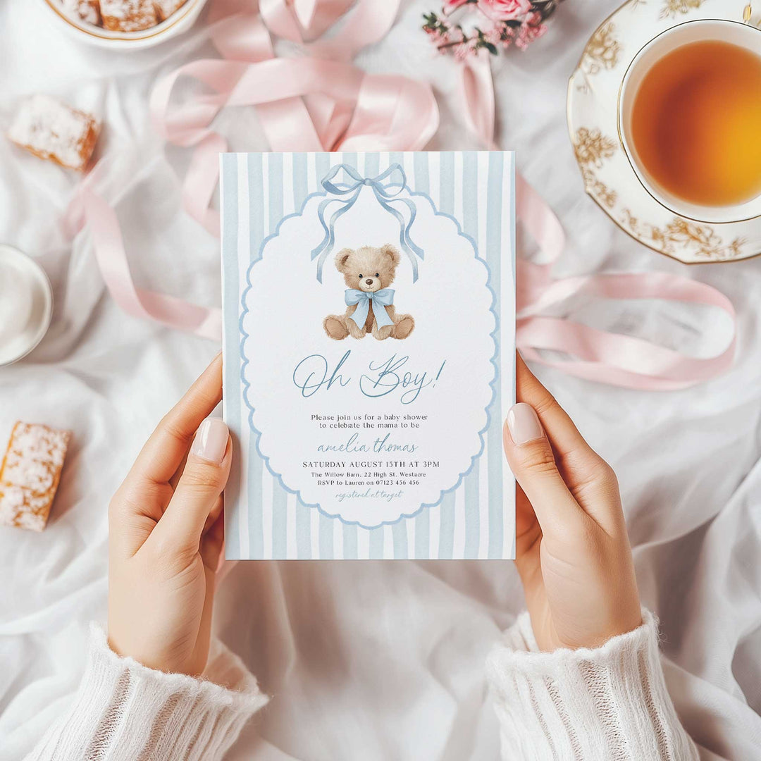 We Can Bearly Wait Oh Boy Ribbon Invitation