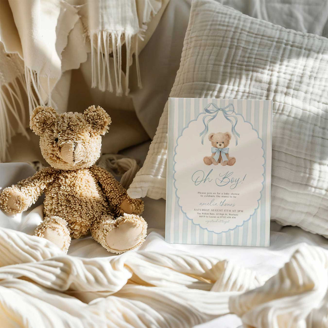 We Can Bearly Wait Oh Boy Ribbon Invitation