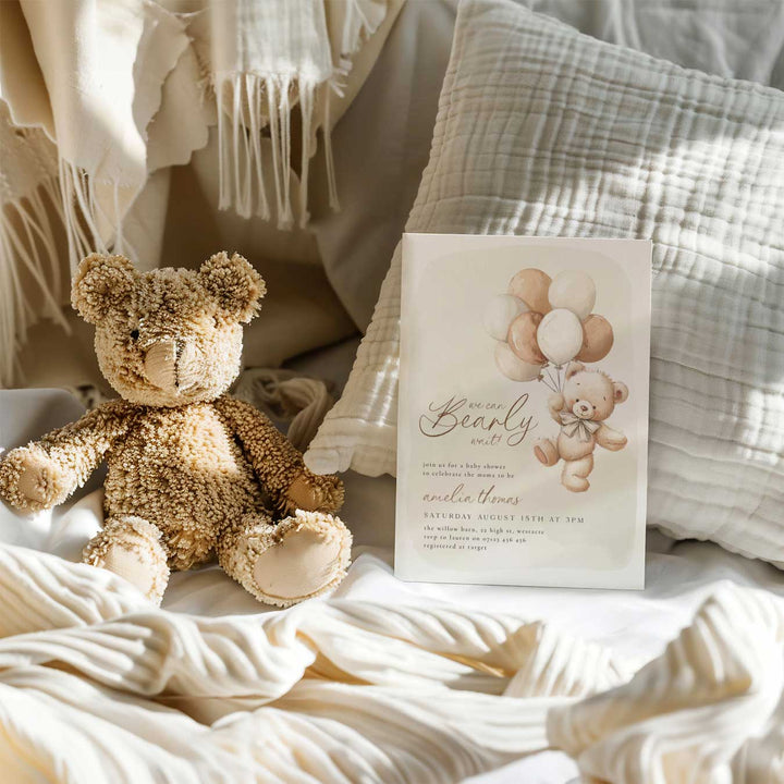 We Can Bearly Wait Neutral Balloons Invitation