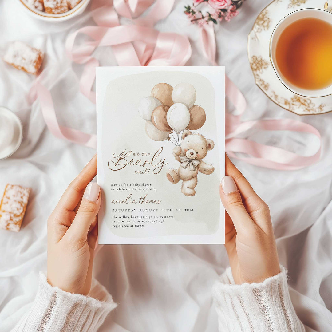 We Can Bearly Wait Neutral Balloons Invitation