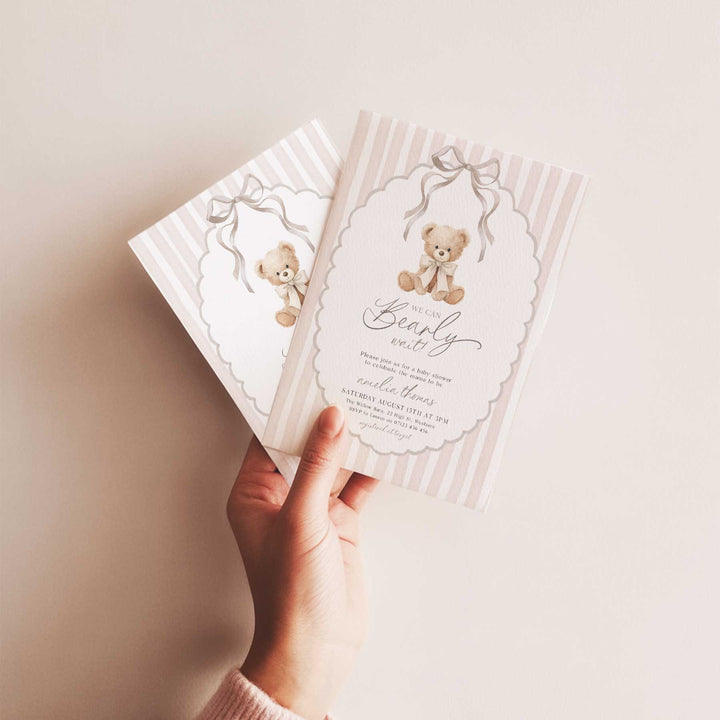 We Can Bearly Wait Neutral Ribbon Invitation