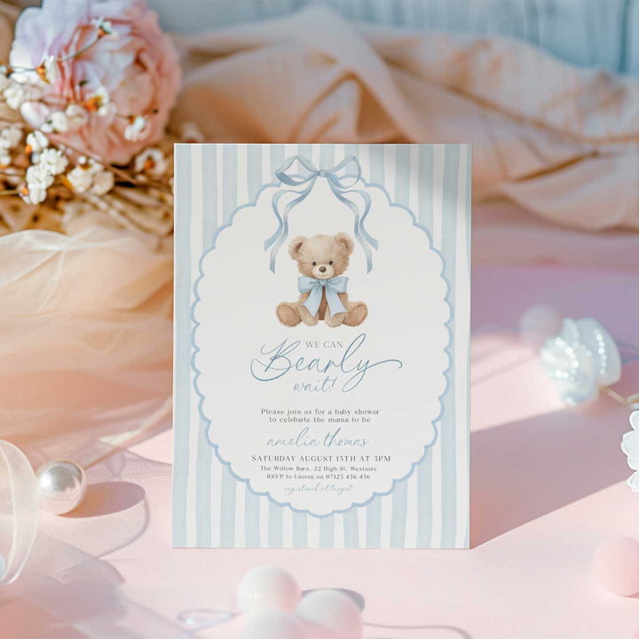 We Can Bearly Wait Blue Ribbon Invitation