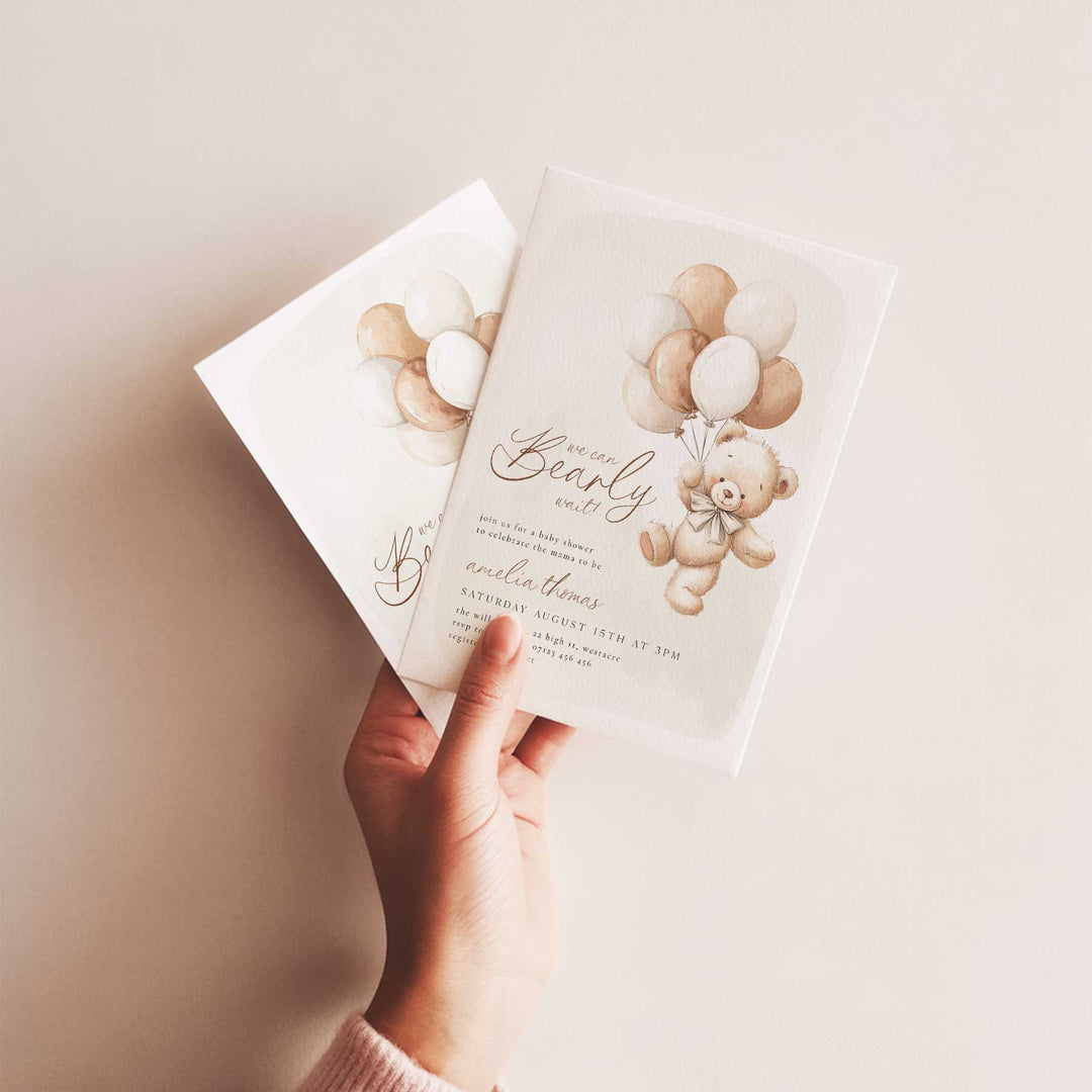 We Can Bearly Wait Neutral Balloons Invitation