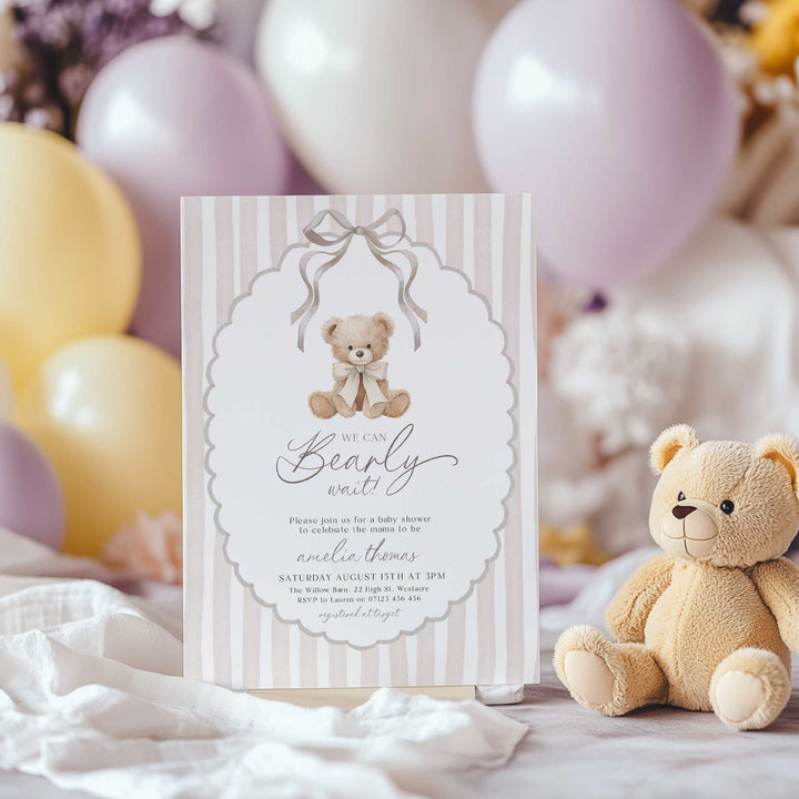 We Can Bearly Wait Neutral Ribbon Invitation