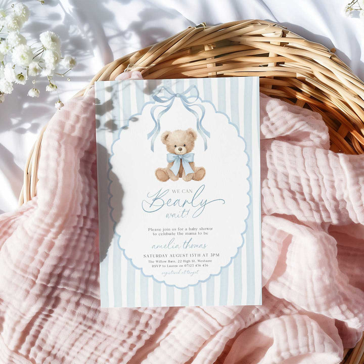 We Can Bearly Wait Blue Ribbon Invitation
