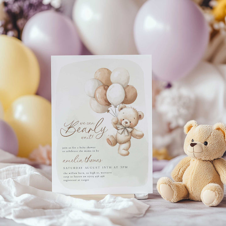 We Can Bearly Wait Neutral Balloons Invitation