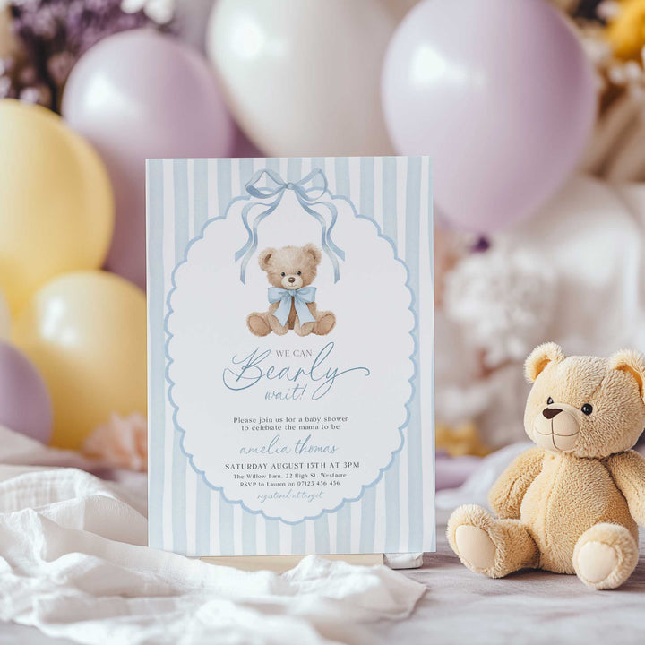 We Can Bearly Wait Blue Ribbon Invitation