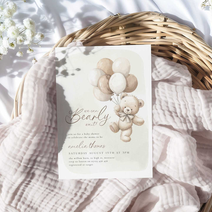 We Can Bearly Wait Neutral Balloons Invitation