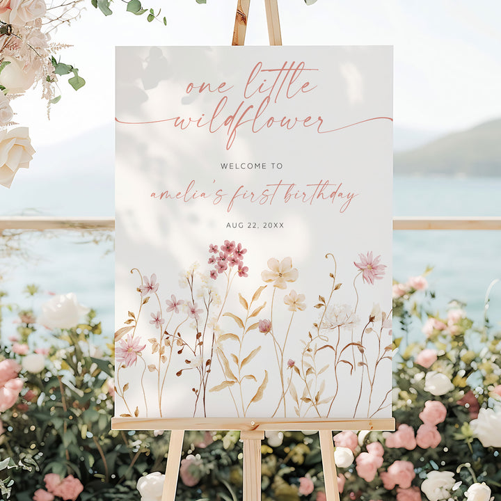 Boho One Little Wildflower Birthday Welcome Sign