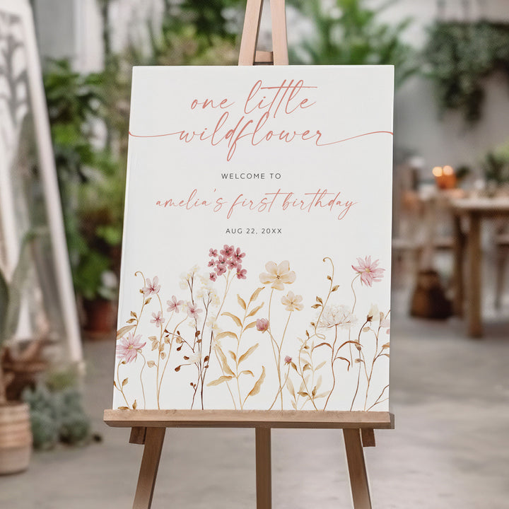 Boho One Little Wildflower Birthday Welcome Sign