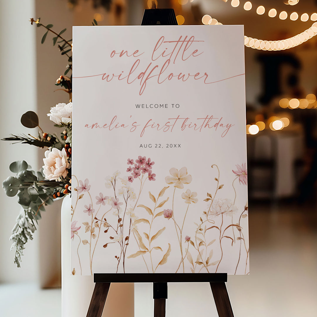 Boho One Little Wildflower Birthday Welcome Sign