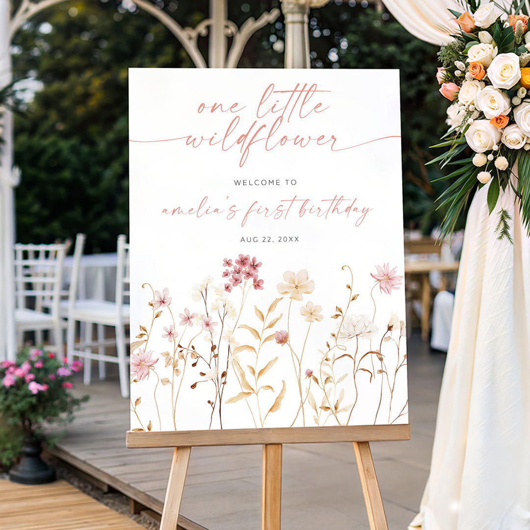 Boho One Little Wildflower Birthday Welcome Sign