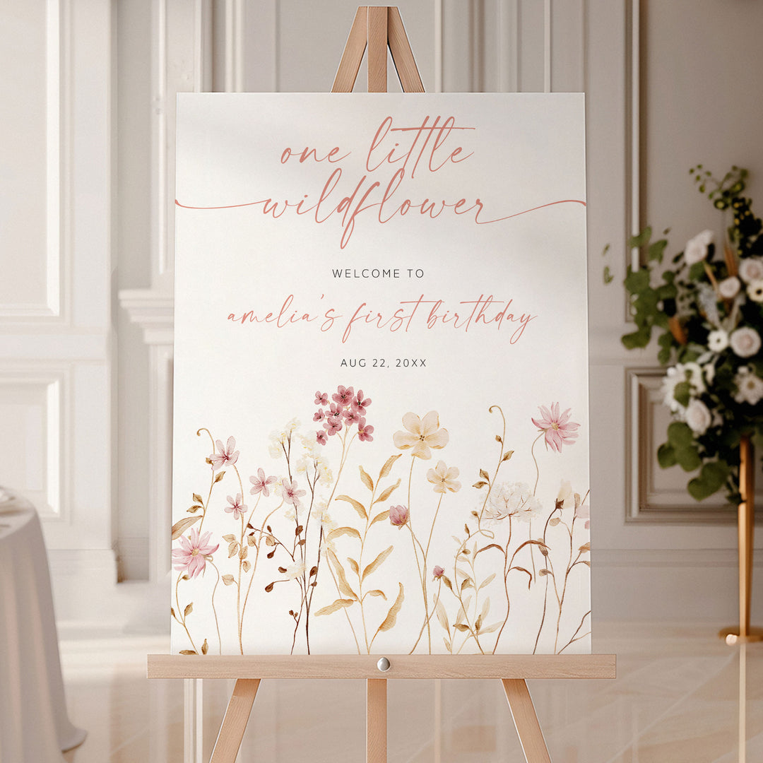 Boho One Little Wildflower Birthday Welcome Sign