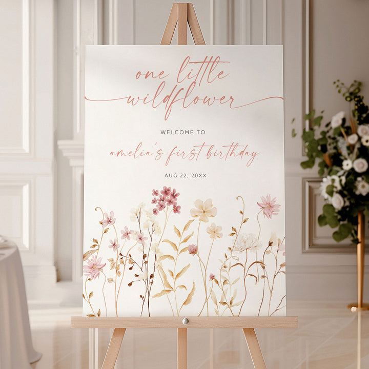 Boho One Little Wildflower Birthday Welcome Sign