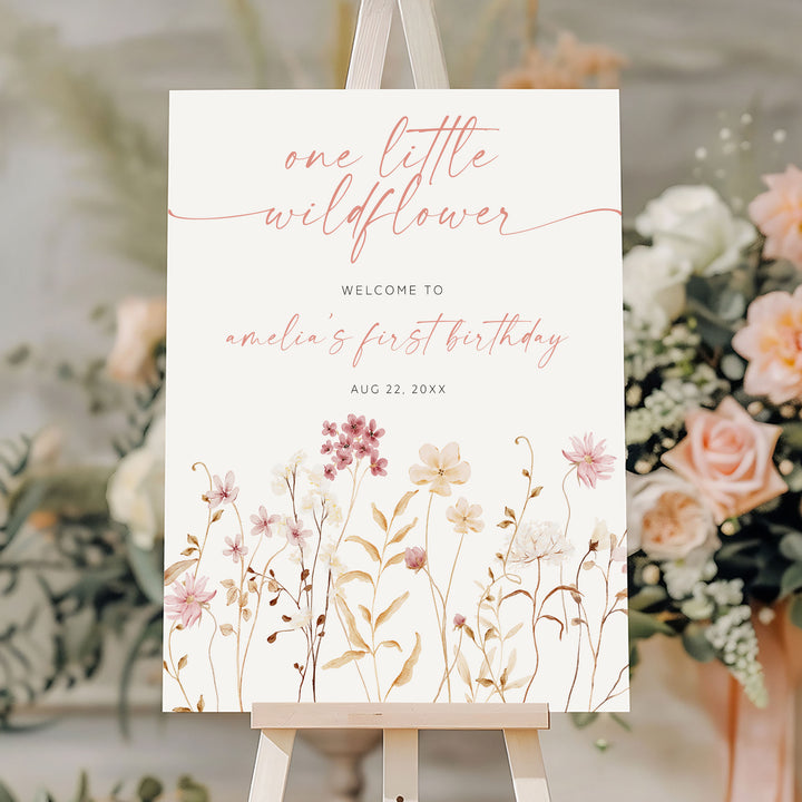 Boho One Little Wildflower Birthday Welcome Sign