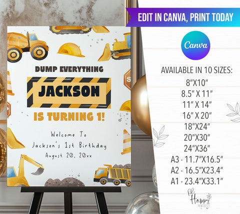 1st Birthday Construction Border Welcome Sign