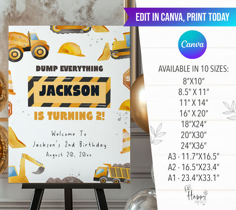 2nd Birthday Construction Border Welcome Sign