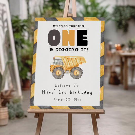 1st Birthday Construction Truck Welcome Sign