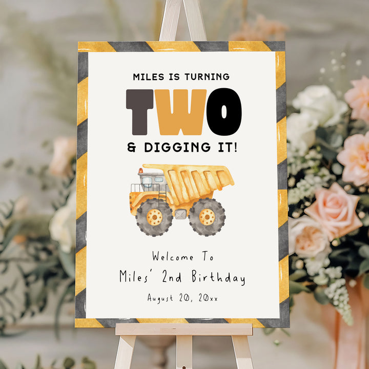 2nd Birthday Construction Truck Welcome Sign