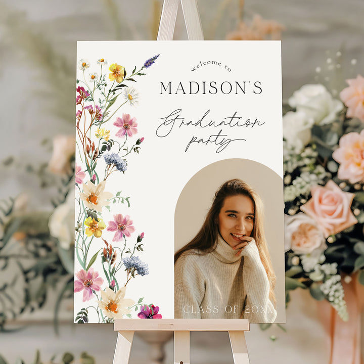 Wildflower Photo Graduation Welcome Sign Template