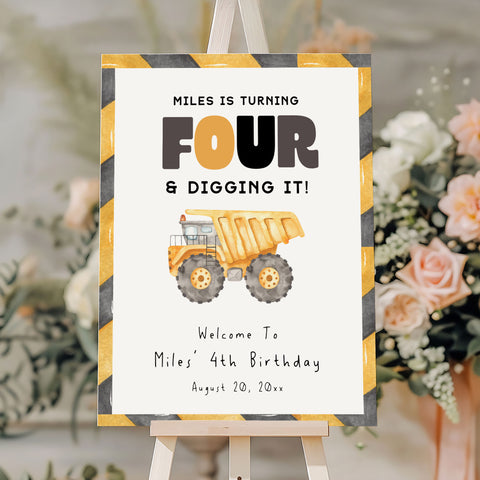 4th Birthday Construction Truck Welcome Sign