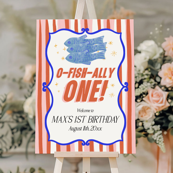 O-Fish-Ally One Sardine Striped Welcome Sign