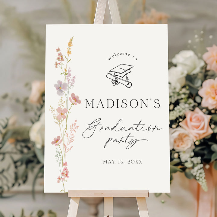 Simple Wildflower Graduation Welcome Sign Template