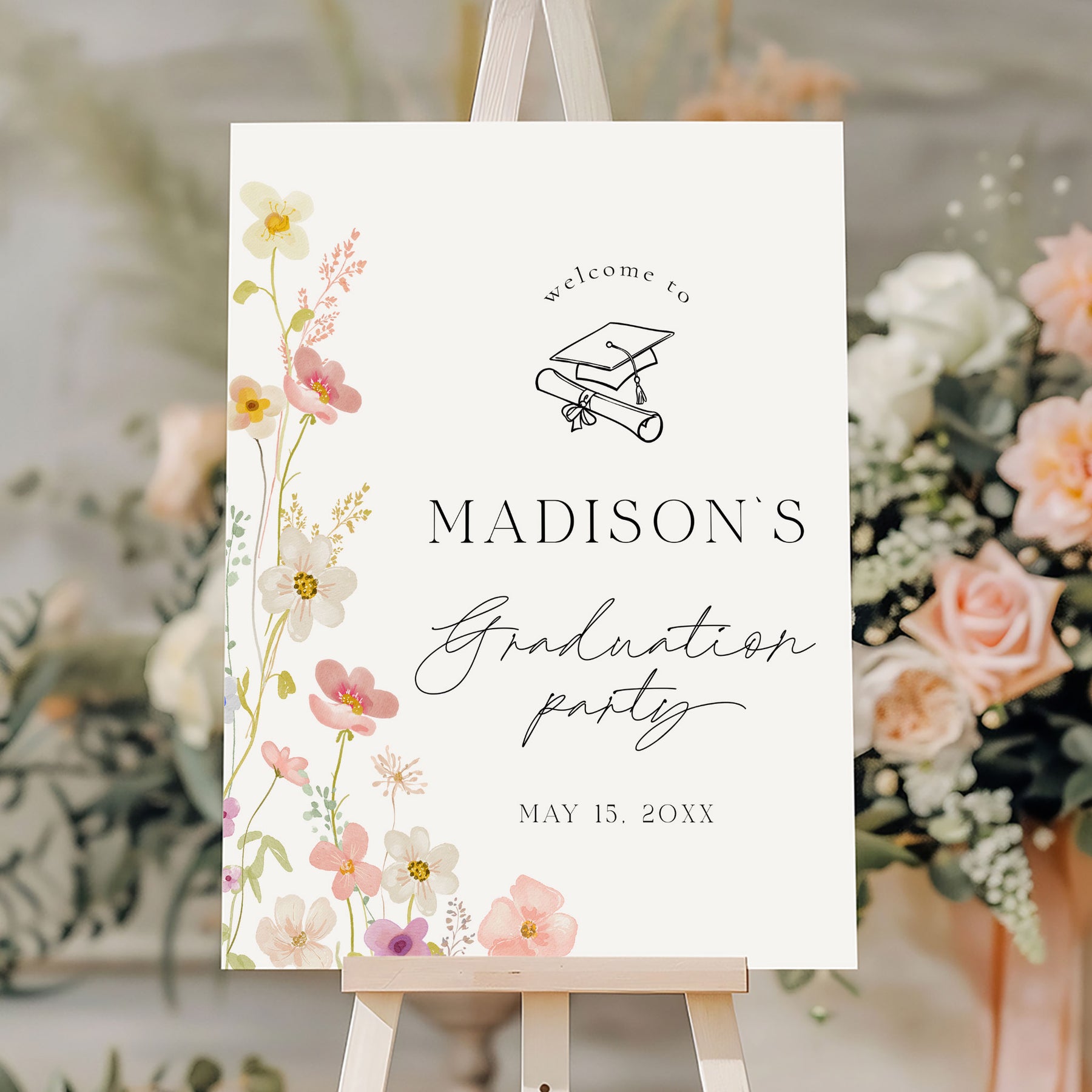 Graduation Welcome Sign Examples Soft Wildflower Graduation Welcome Sign Editable Template ...
