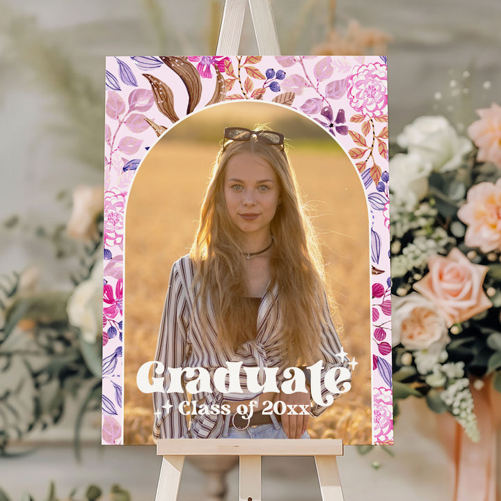 Pink Floral Graduation Welcome Sign Template