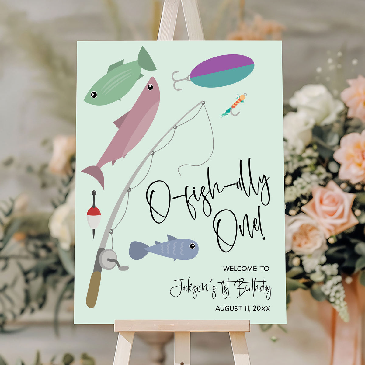 Welcome Tooffish O-Fish-Ally One Fishing Modern Editable Welcome Sign Template ...