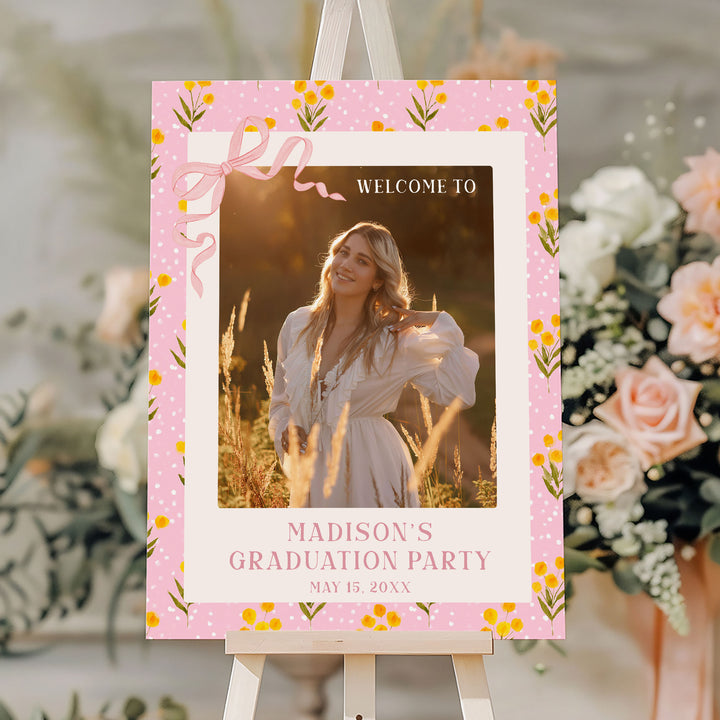 Yellow Floral Graduation Welcome Sign Template