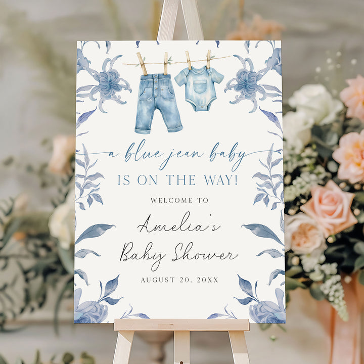Blue Jean Baby Floral Welcome Sign