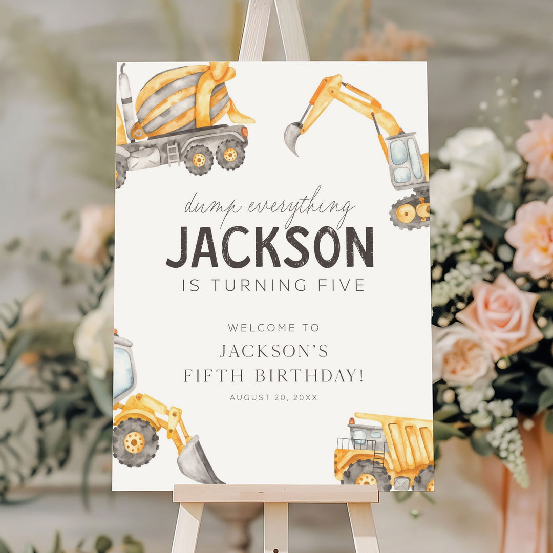 5th Birthday Watercolor Truck Welcome Sign