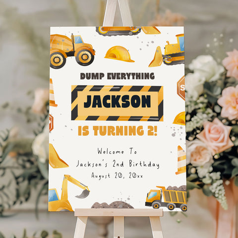 2nd Birthday Construction Border Welcome Sign