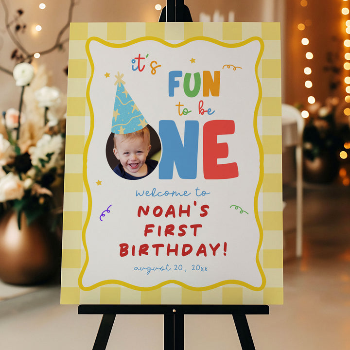 Fun To Be One Yellow Gingham Welcome Sign