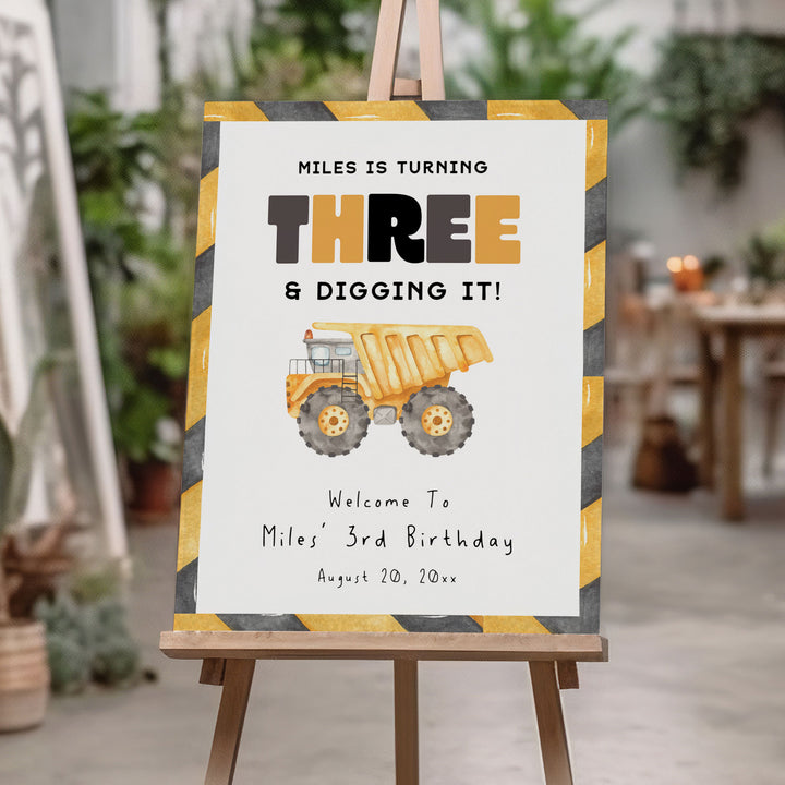 3rd Birthday Construction Truck Welcome Sign