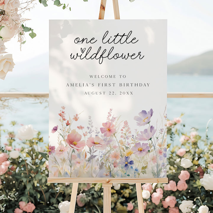 One Little Wildflower Meadow Birthday Welcome Sign