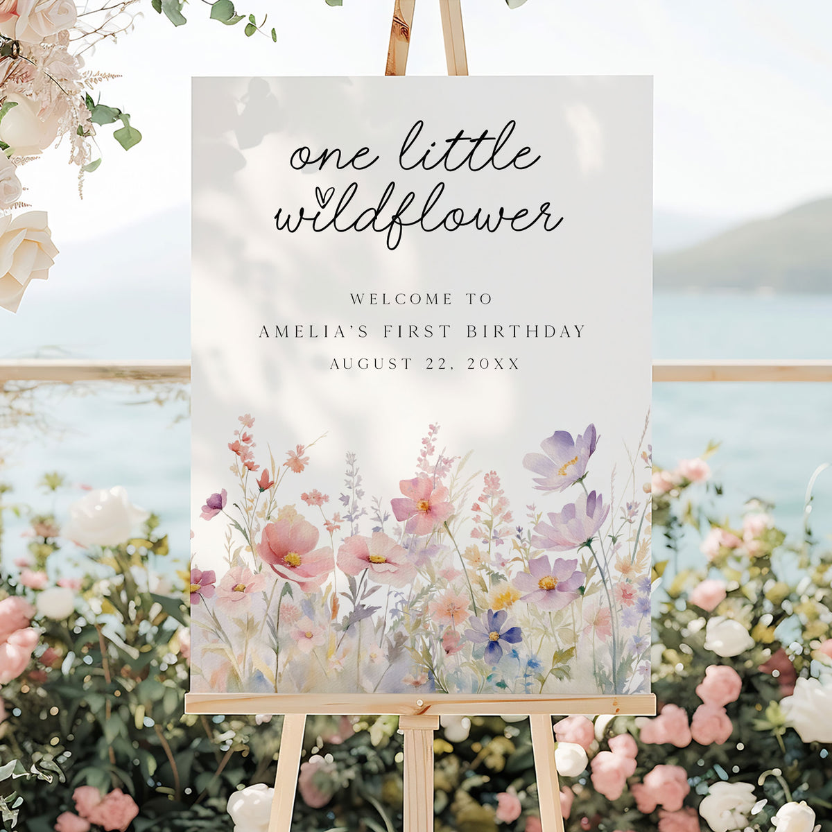 One Little Wildflower Meadow Birthday Welcome Sign