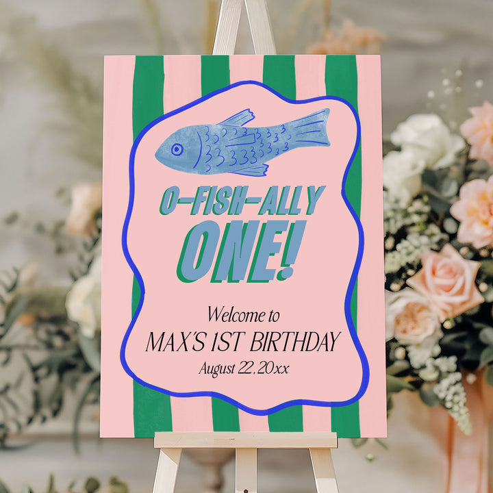 O-Fish-Ally One Wavy Striped Welcome Sign