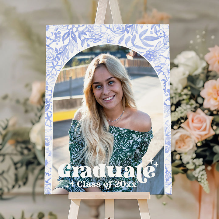 Blue Photo Graduation Welcome Sign Template