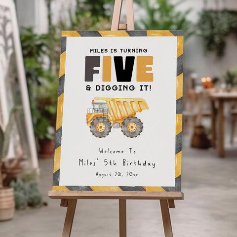 5th Birthday Construction Truck Welcome Sign