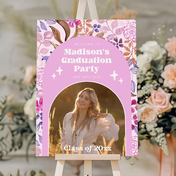 Pink Photo Graduation Welcome Sign Template