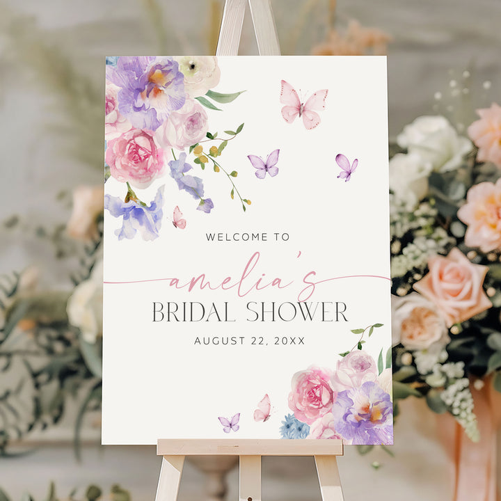 Purple Floral Lifetime Of Butterflies Welcome Sign