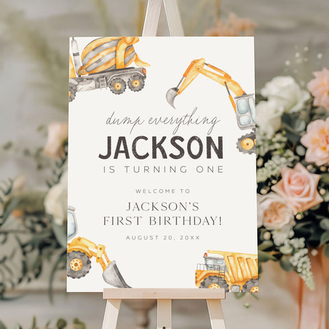 1st Birthday Watercolor Truck Welcome Sign