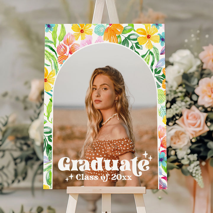 Tropical Floral Graduation Welcome Sign Template