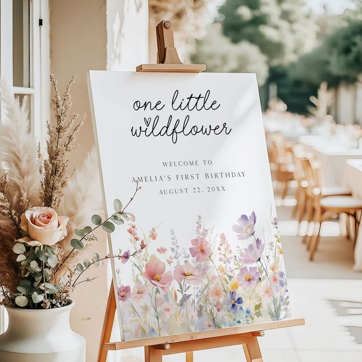 One Little Wildflower Meadow Birthday Welcome Sign