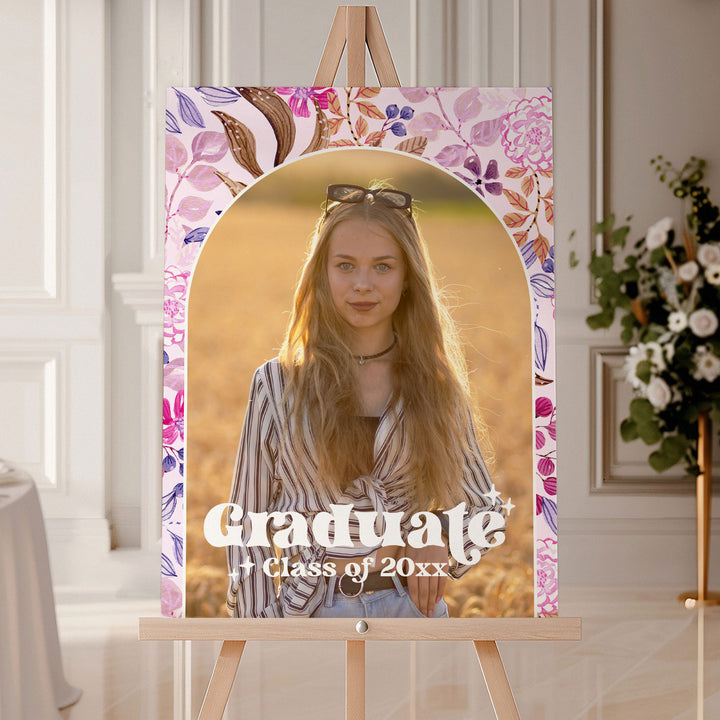 Pink Floral Graduation Welcome Sign Template