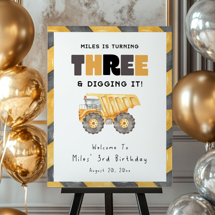 3rd Birthday Construction Truck Welcome Sign