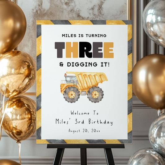3rd Birthday Construction Truck Welcome Sign